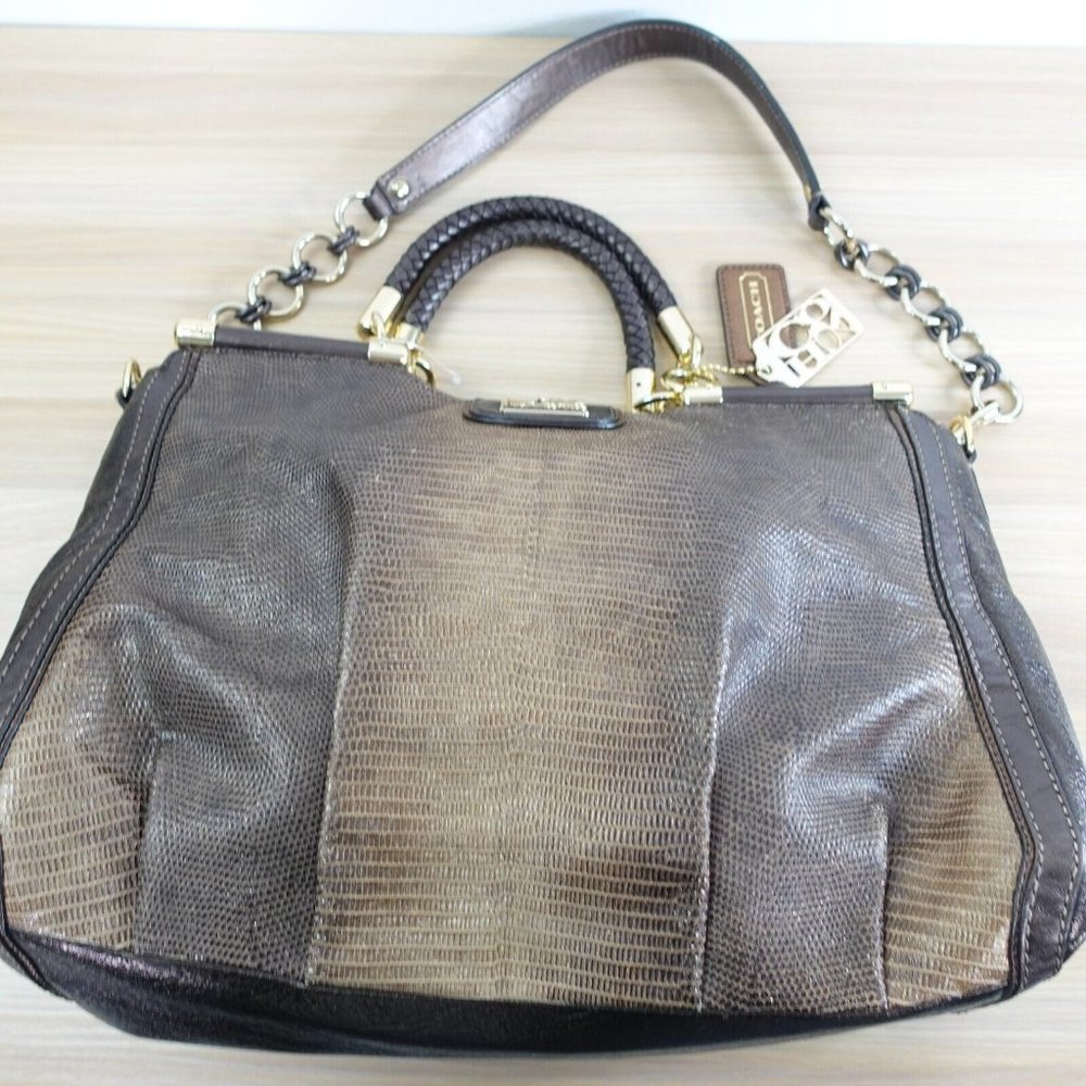 VINTAGE‎ Coach Bag Brown Leather Shoulder Lizard Chain RARE 70TH ANNIVERSARY - Picture 7 of 16